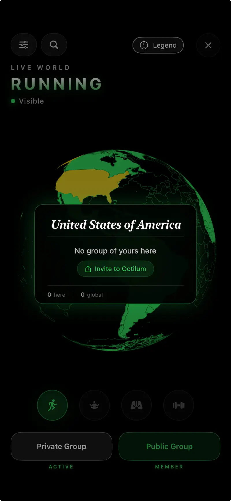 Live World globe showing anonymous activity by country